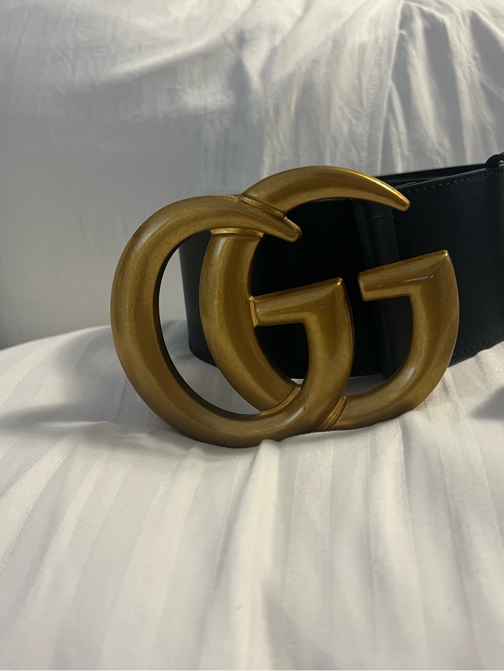 Gucci Black Leather Belt with Brass Double G Buckle
